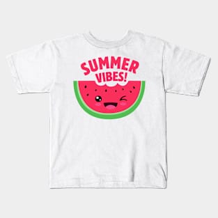 Funny Summer Vibes Watermelon Kawaii Slice Kids T-Shirt